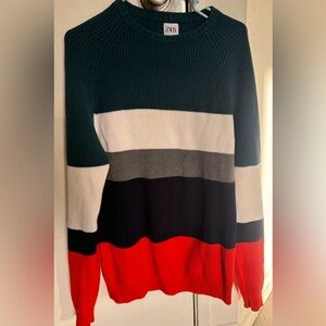 Zara Teal Ribbed Knit Sweater